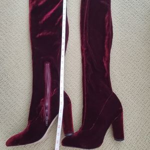 Gorgeous dark red VELVET thigh high boots Aldo sz 7